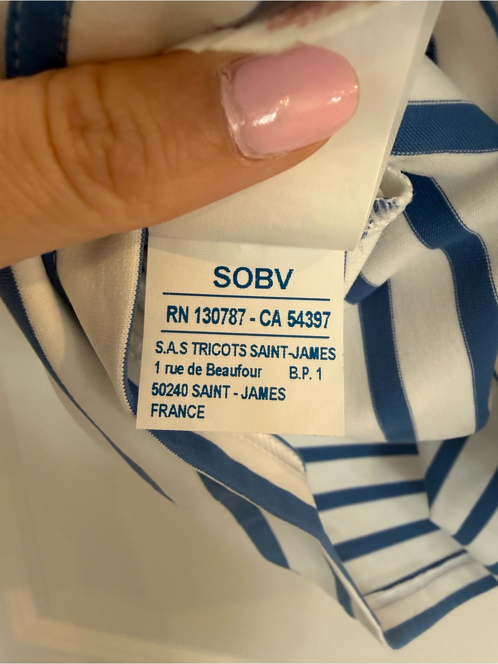 Saint James Blue & White Breton Stripe Boatneck 3/4 Sleeve Top - Picture 7 of 7